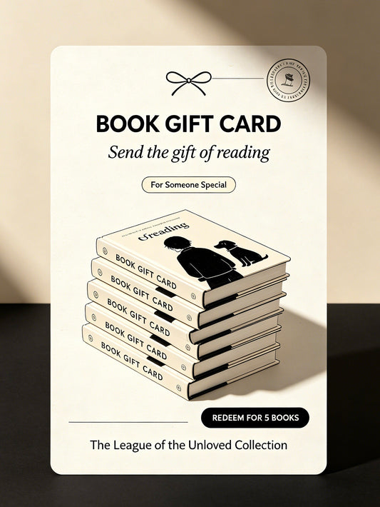 The League of the Unloved ebook store digital gift card design for literary fiction readers